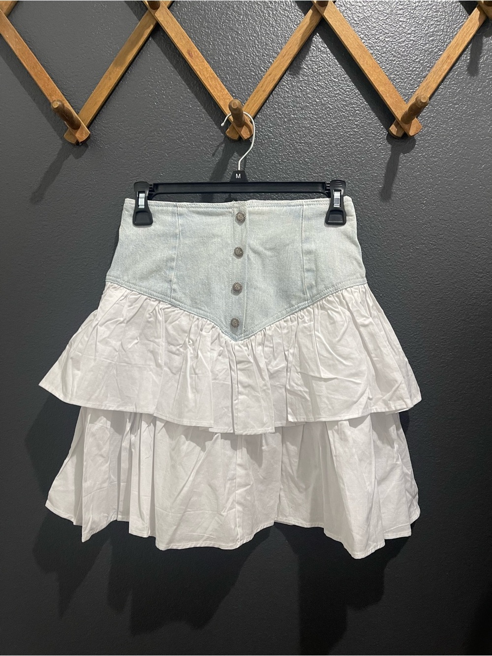 Vintage 100% Cotton Denim & Fabric Skirt - Picture 2 of 7